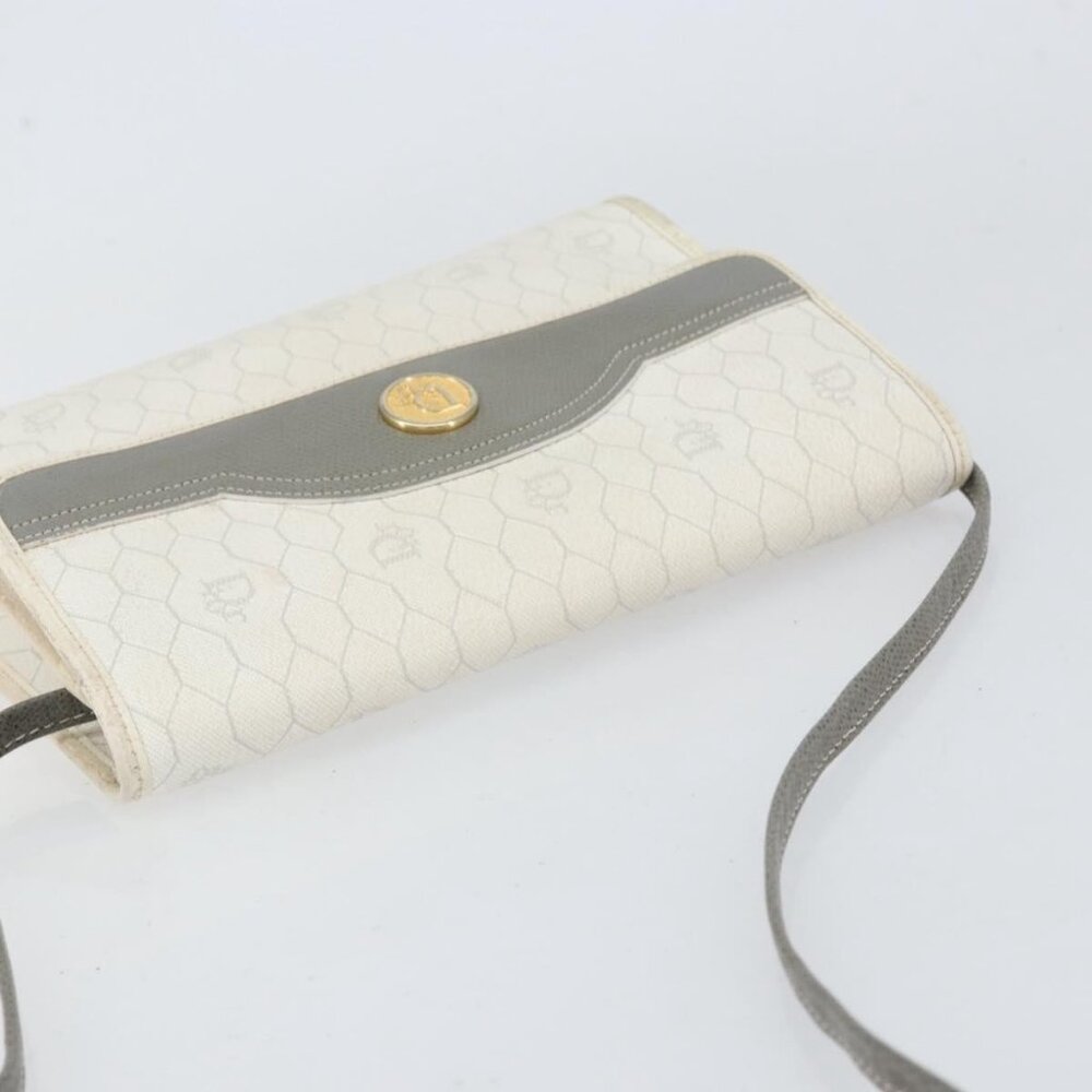 Authentic Christian Dior Honeycomb Canvas Shoulder Bag PVC Gold White - Picture 13 of 16